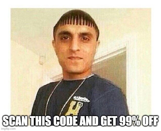 barcode on big forehead meme