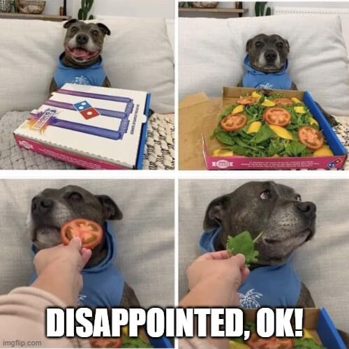 pizza dog Disappointed meme