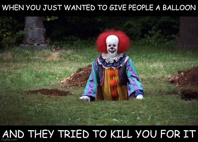 scary clown in grave meme
