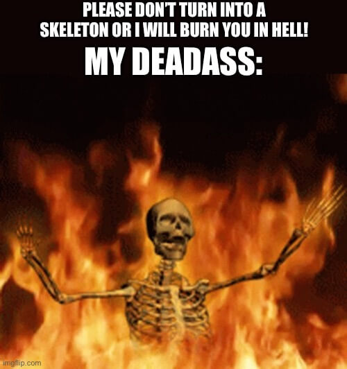 skeleton in hell meme