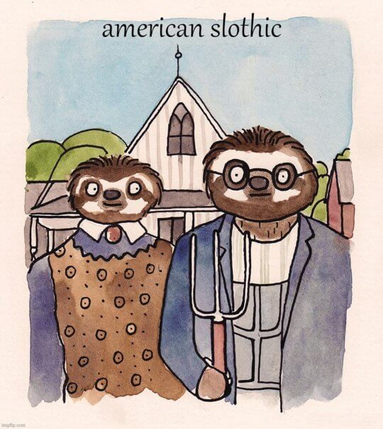 american slothic family meme