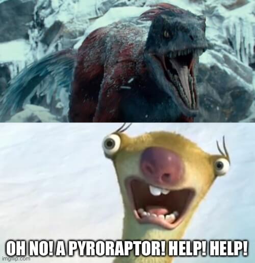 creepy sloth meme pyroraptor meme