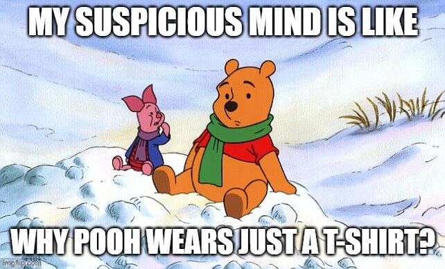 why pooh wears just a t-shirt suspicious meme